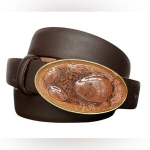 NWOT Guelhera Bollocini Brown Italian Art Glass / Leather Belt Size S-M (25-33”)